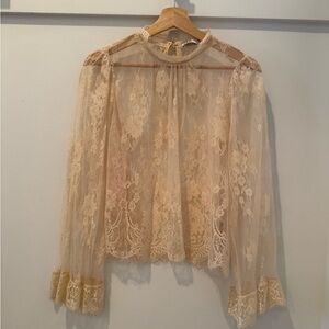 Zara Elegant Lace Sheer Top - Cream in size M